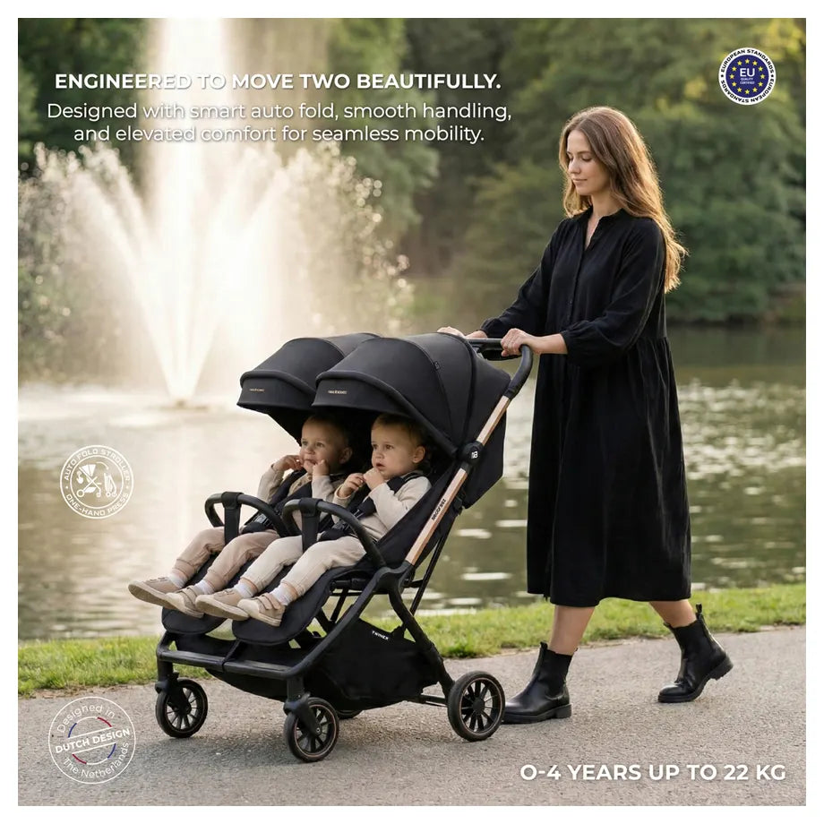 Neobreez Twinex Auto Fold Double Stroller (Black)