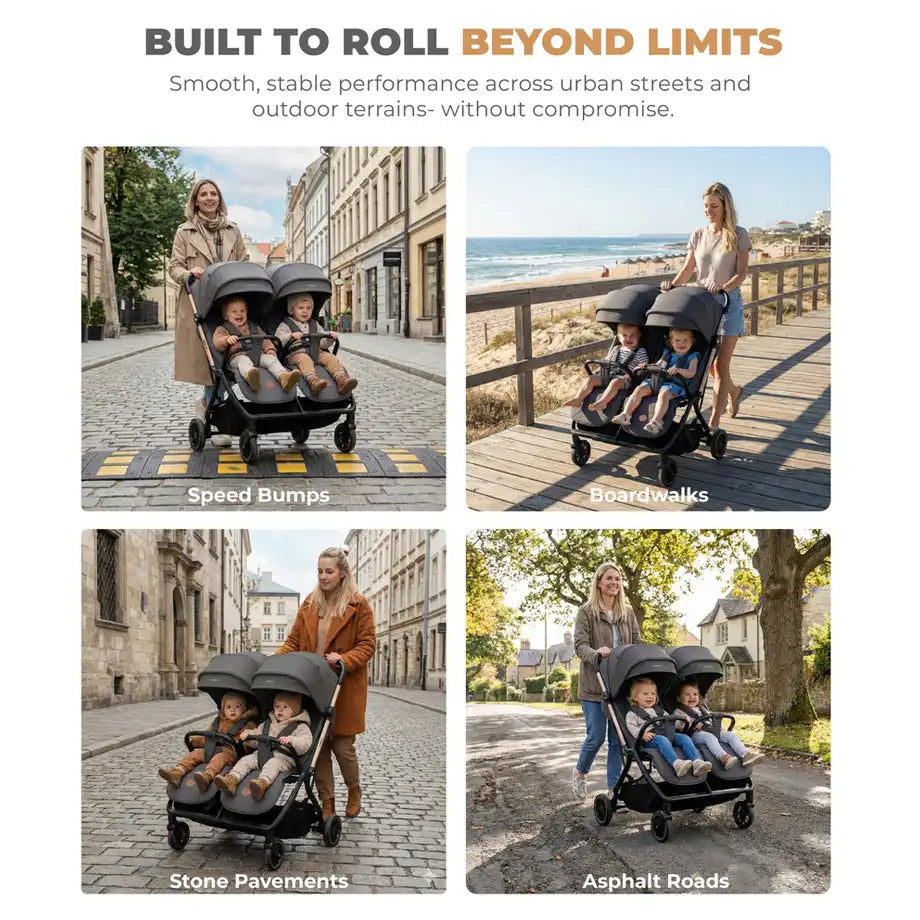 Neobreez Twinex Auto Fold Double Stroller (Grey)
