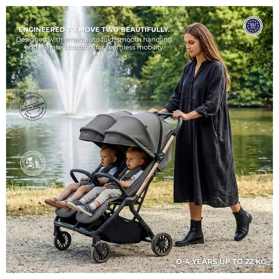 Neobreez Twinex Auto Fold Double Stroller (Grey)