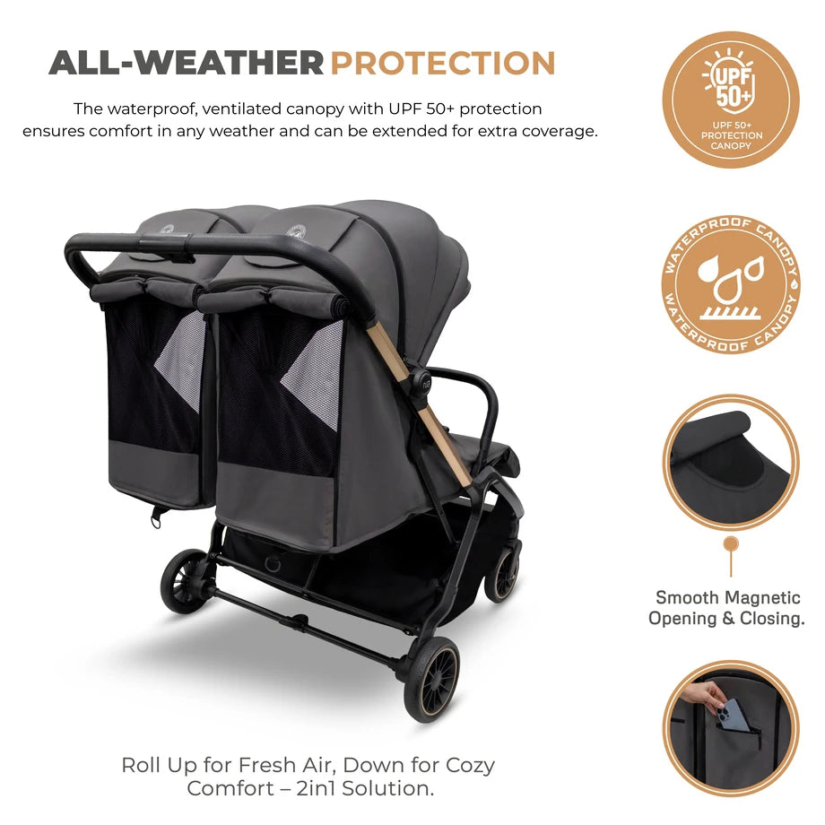 Neobreez Twinex Auto Fold Double Stroller (Grey)