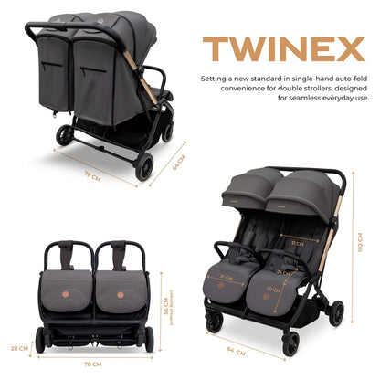 Neobreez Twinex Auto Fold Double Stroller (Grey)