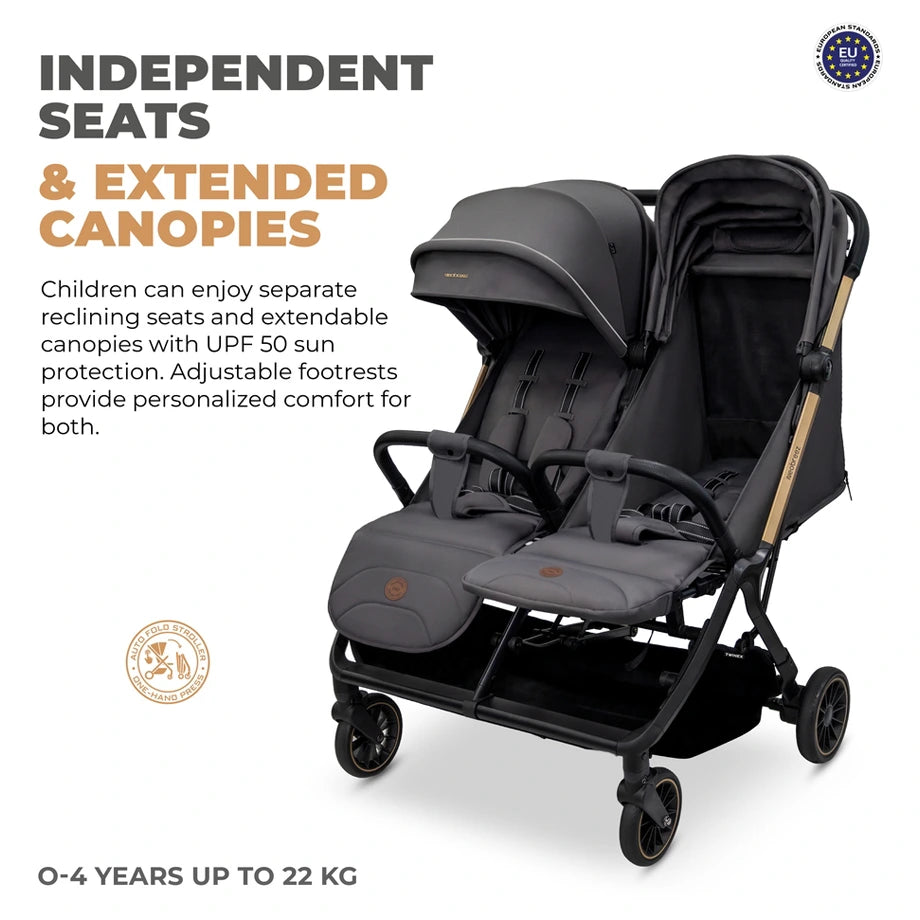Neobreez Twinex Auto Fold Double Stroller (Grey)