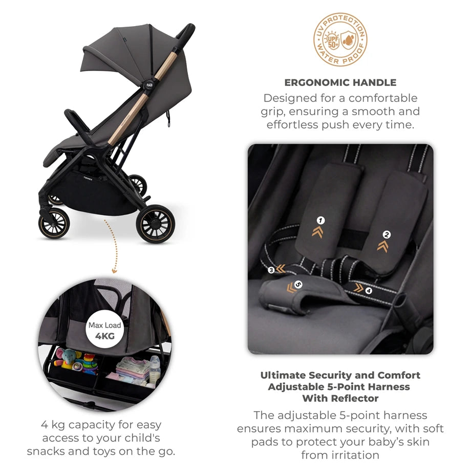 Neobreez Twinex Auto Fold Double Stroller (Grey)