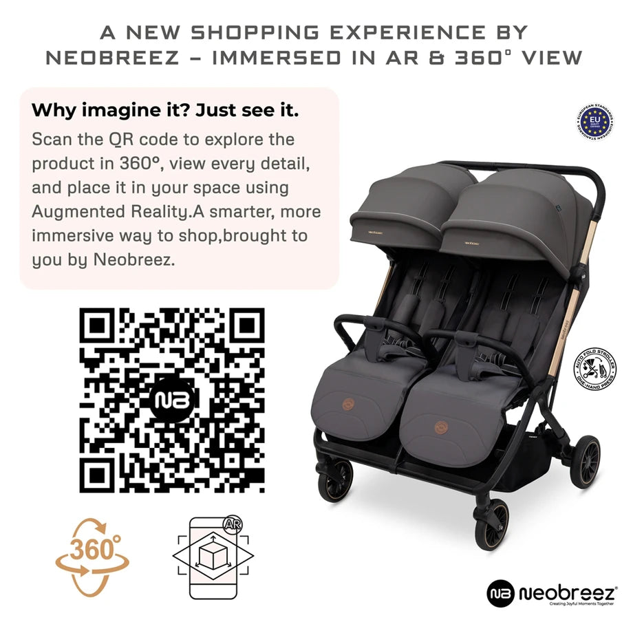 Neobreez Twinex Auto Fold Double Stroller (Grey)