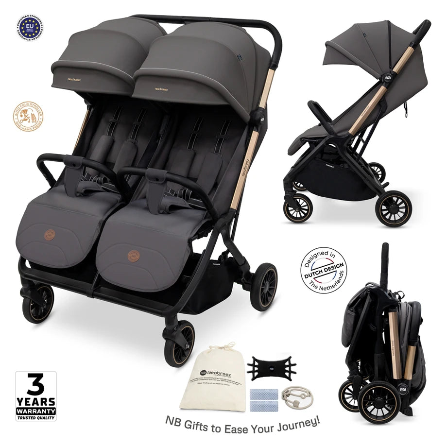 Neobreez Twinex Auto Fold Double Stroller (Grey)