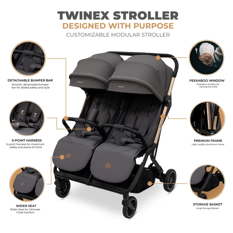 Neobreez Twinex Auto Fold Double Stroller (Grey)