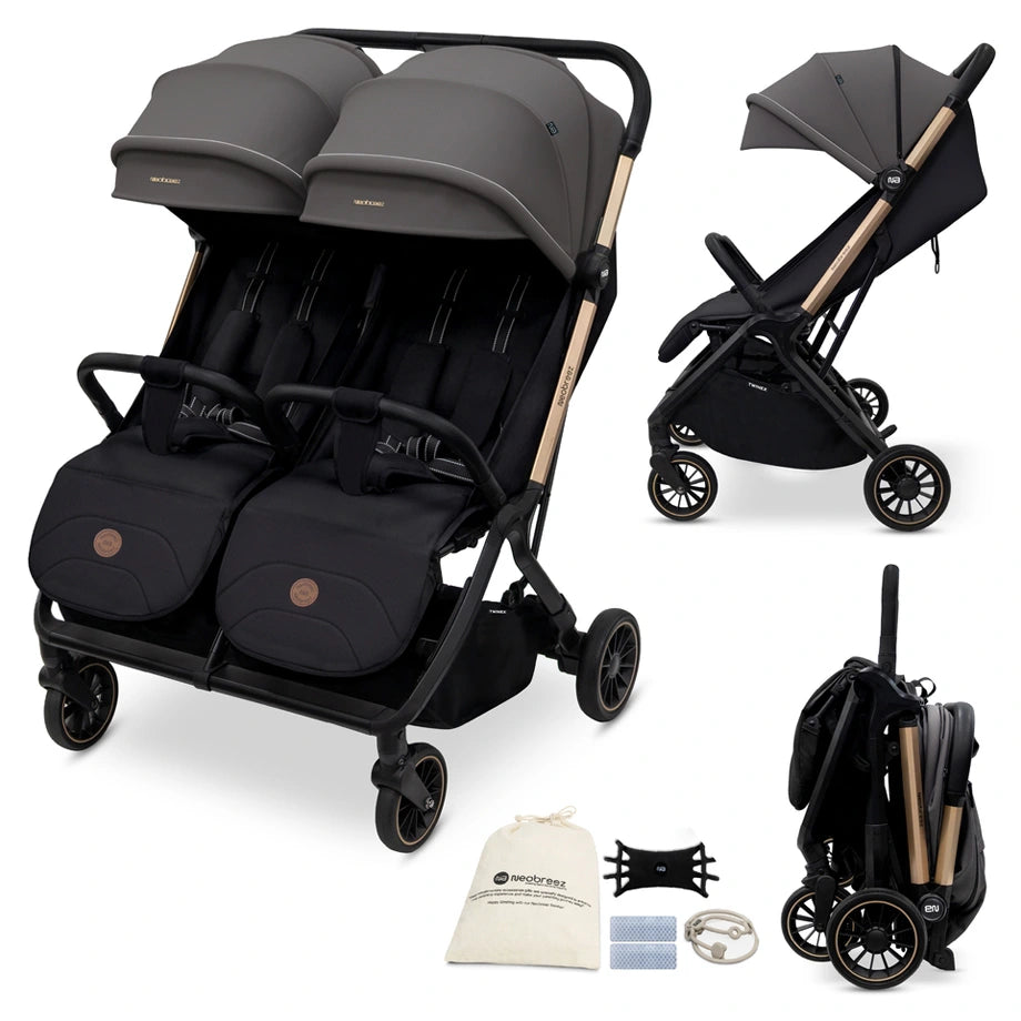 Neobreez Twinex Auto Fold Double Stroller (Grey/Black)