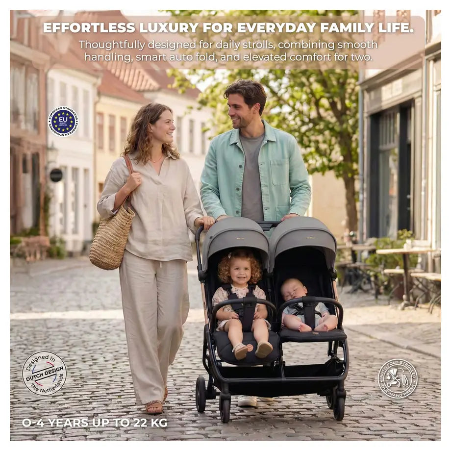 Neobreez Twinex Auto Fold Double Stroller (Grey/Black)