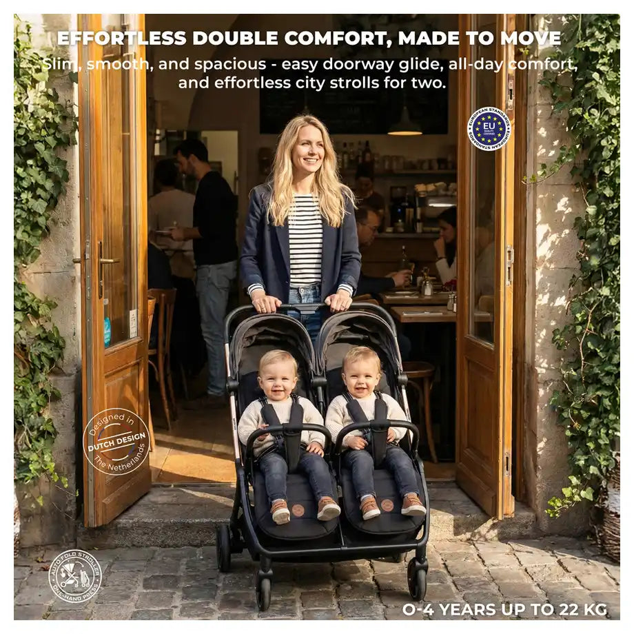 Neobreez Twinex Auto Fold Double Stroller (Grey/Black)