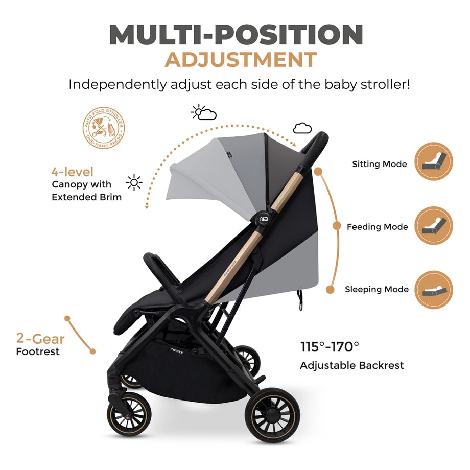 Neobreez Twinex Auto Fold Double Stroller (Grey/Black)