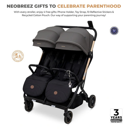 Neobreez Twinex Auto Fold Double Stroller (Grey/Black)