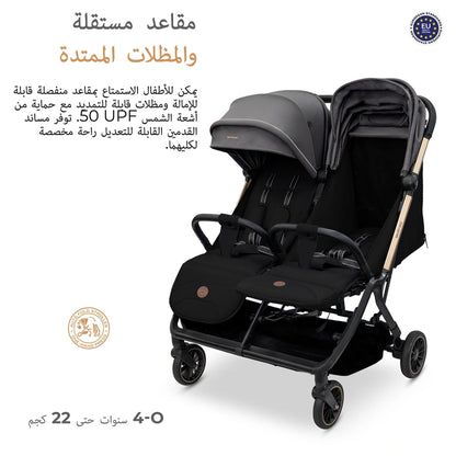 Neobreez Twinex Auto Fold Double Stroller (Grey/Black)