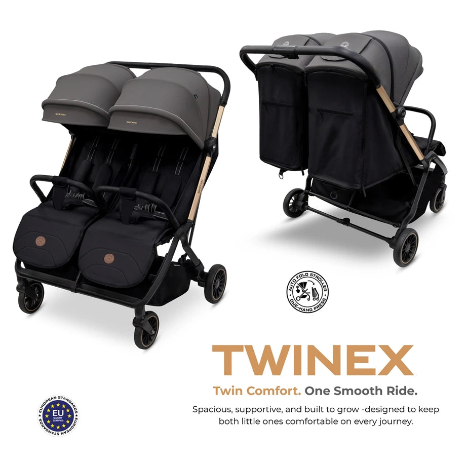 Neobreez Twinex Auto Fold Double Stroller (Grey/Black)