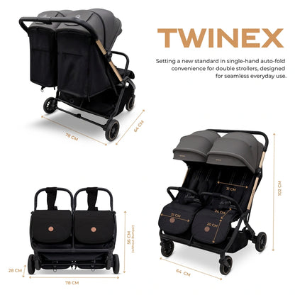 Neobreez Twinex Auto Fold Double Stroller (Grey/Black)