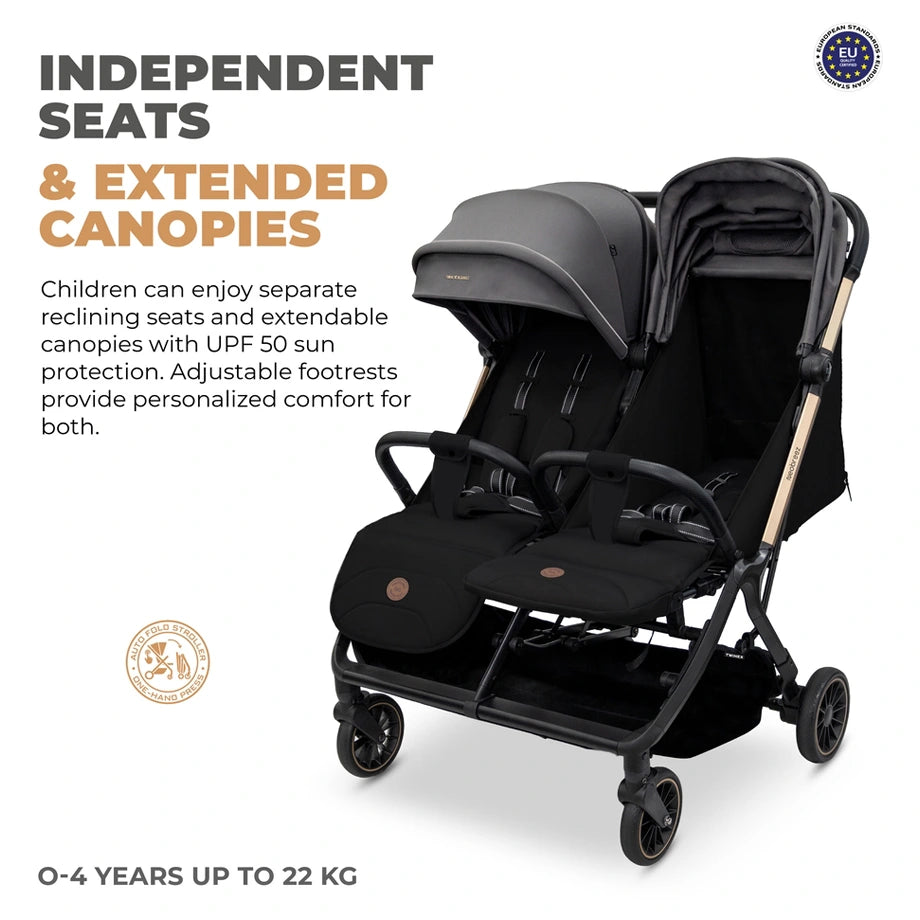 Neobreez Twinex Auto Fold Double Stroller (Grey/Black)