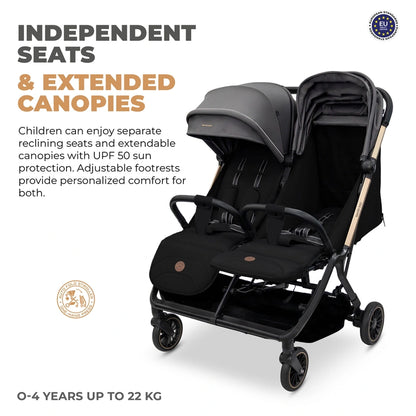 Neobreez Twinex Auto Fold Double Stroller (Grey/Black)