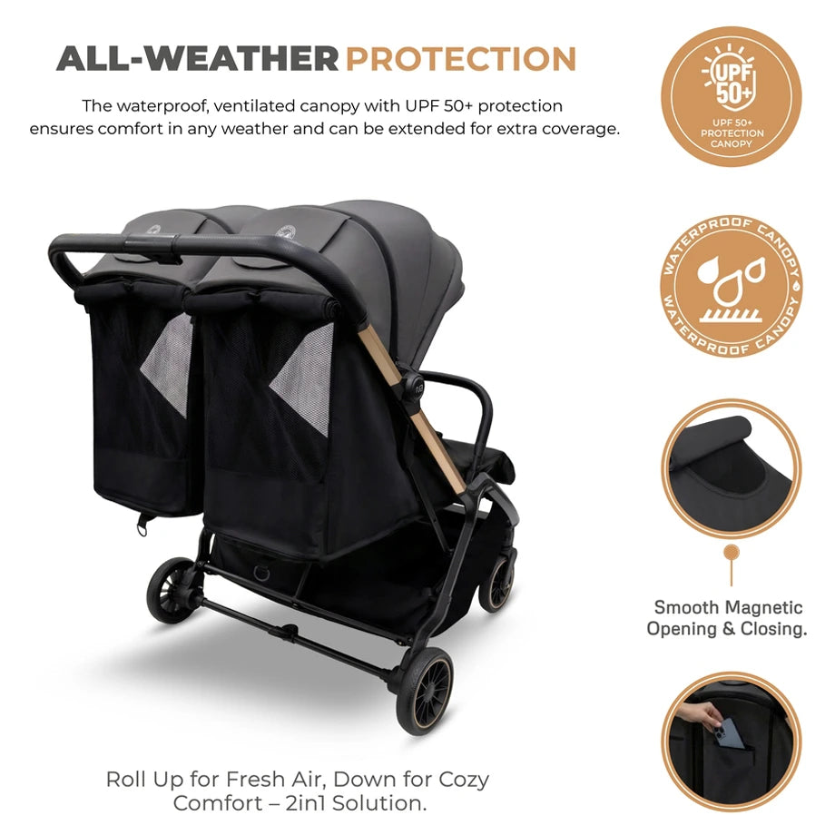 Neobreez Twinex Auto Fold Double Stroller (Grey/Black)