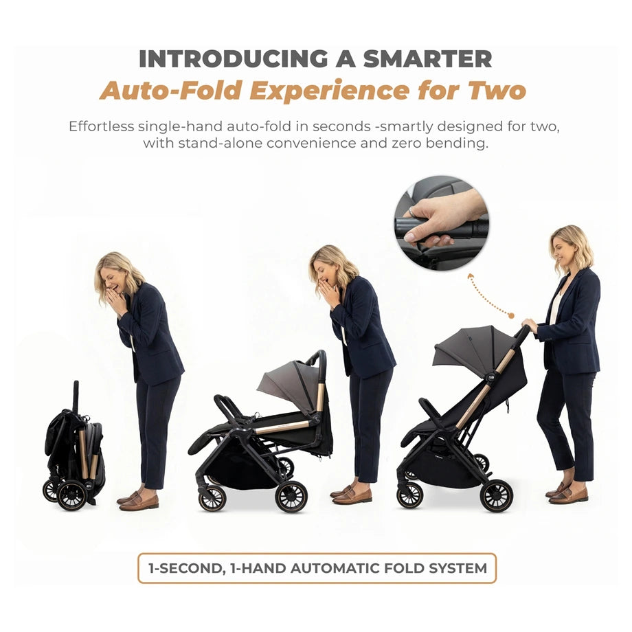 Neobreez Twinex Auto Fold Double Stroller (Grey/Black)
