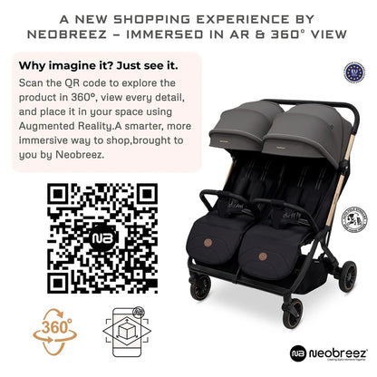 Neobreez Twinex Auto Fold Double Stroller (Grey/Black)