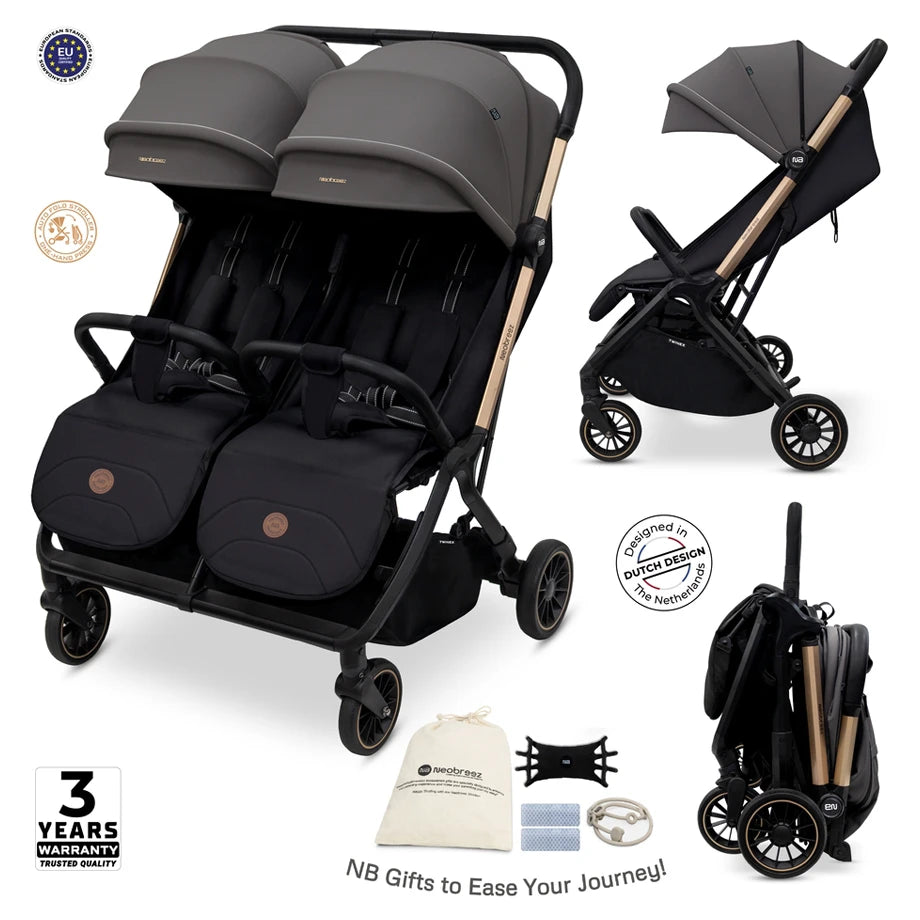 Neobreez Twinex Auto Fold Double Stroller (Grey/Black)