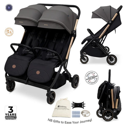 Neobreez Twinex Auto Fold Double Stroller (Grey/Black)