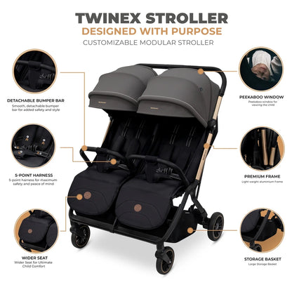 Neobreez Twinex Auto Fold Double Stroller (Grey/Black)