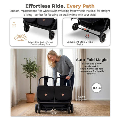 Neobreez Twinex Auto Fold Double Stroller (Grey/Black)