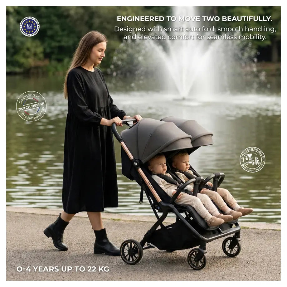 Neobreez Twinex Auto Fold Double Stroller (Grey/Black)