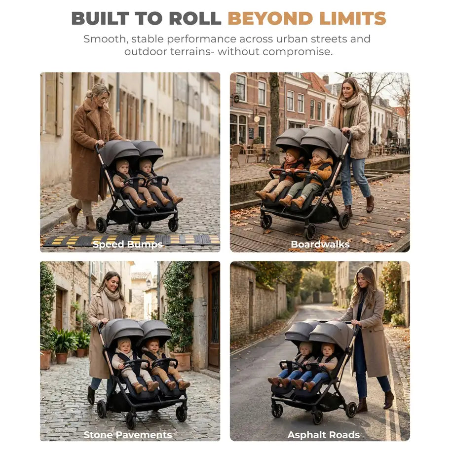 Neobreez Twinex Auto Fold Double Stroller (Grey/Black)