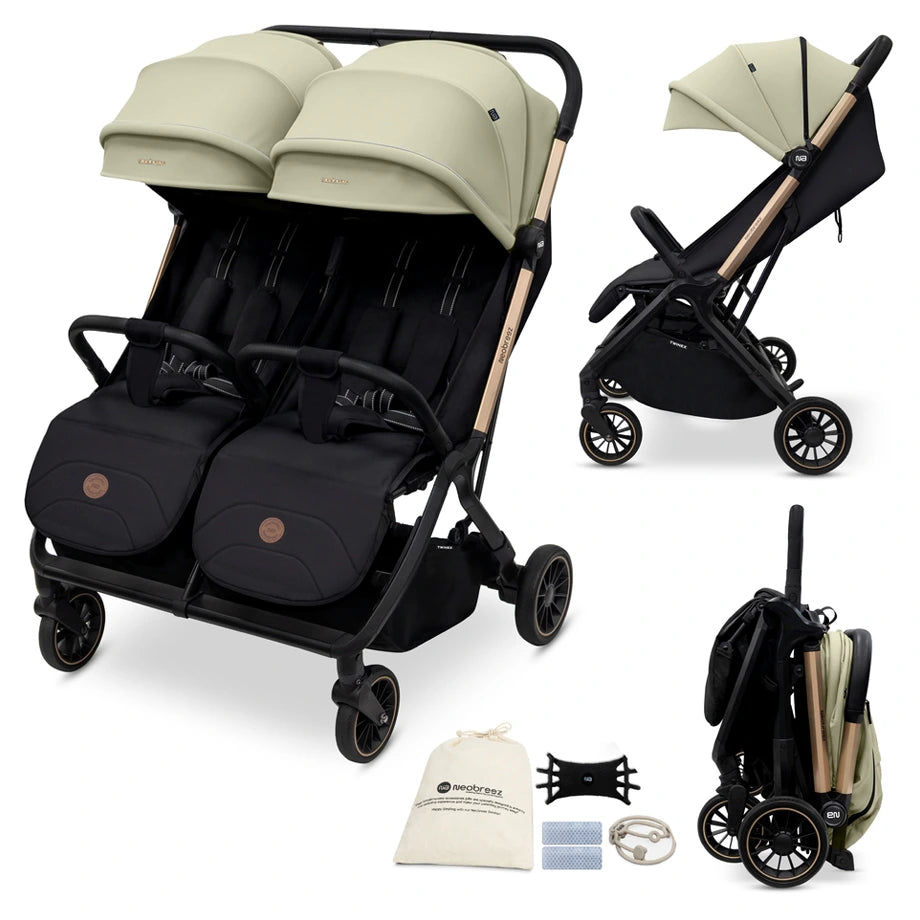 Neobreez Twinex Auto Fold Double Stroller (Beige/Black)
