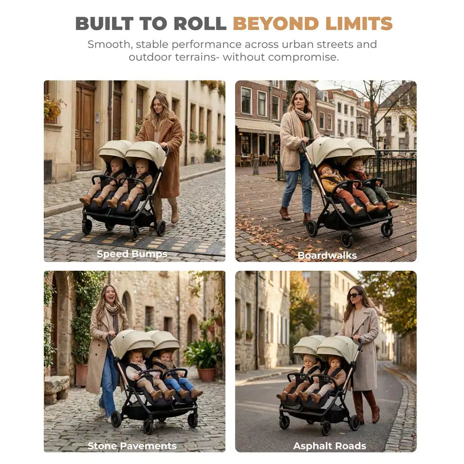 Neobreez Twinex Auto Fold Double Stroller (Beige/Black)