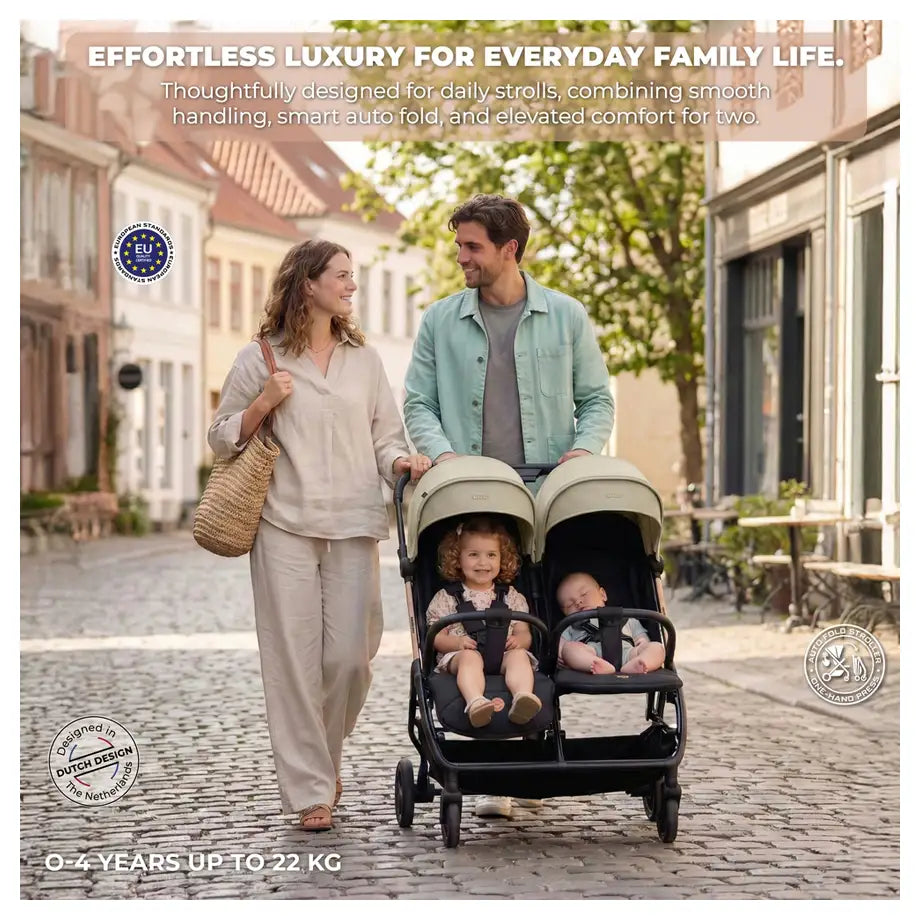 Neobreez Twinex Auto Fold Double Stroller (Beige/Black)