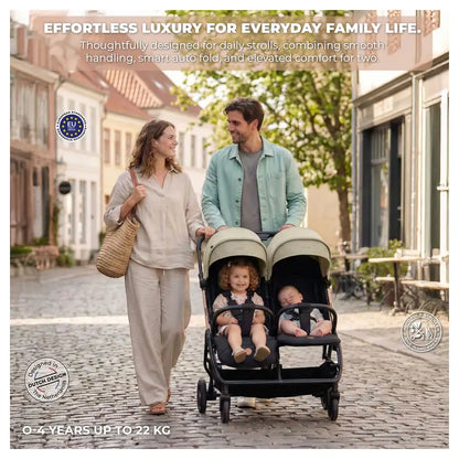 Neobreez Twinex Auto Fold Double Stroller (Beige/Black)