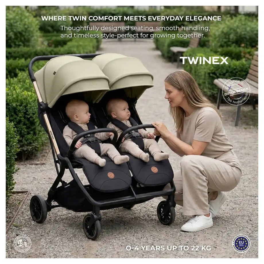 Neobreez Twinex Auto Fold Double Stroller (Beige/Black)