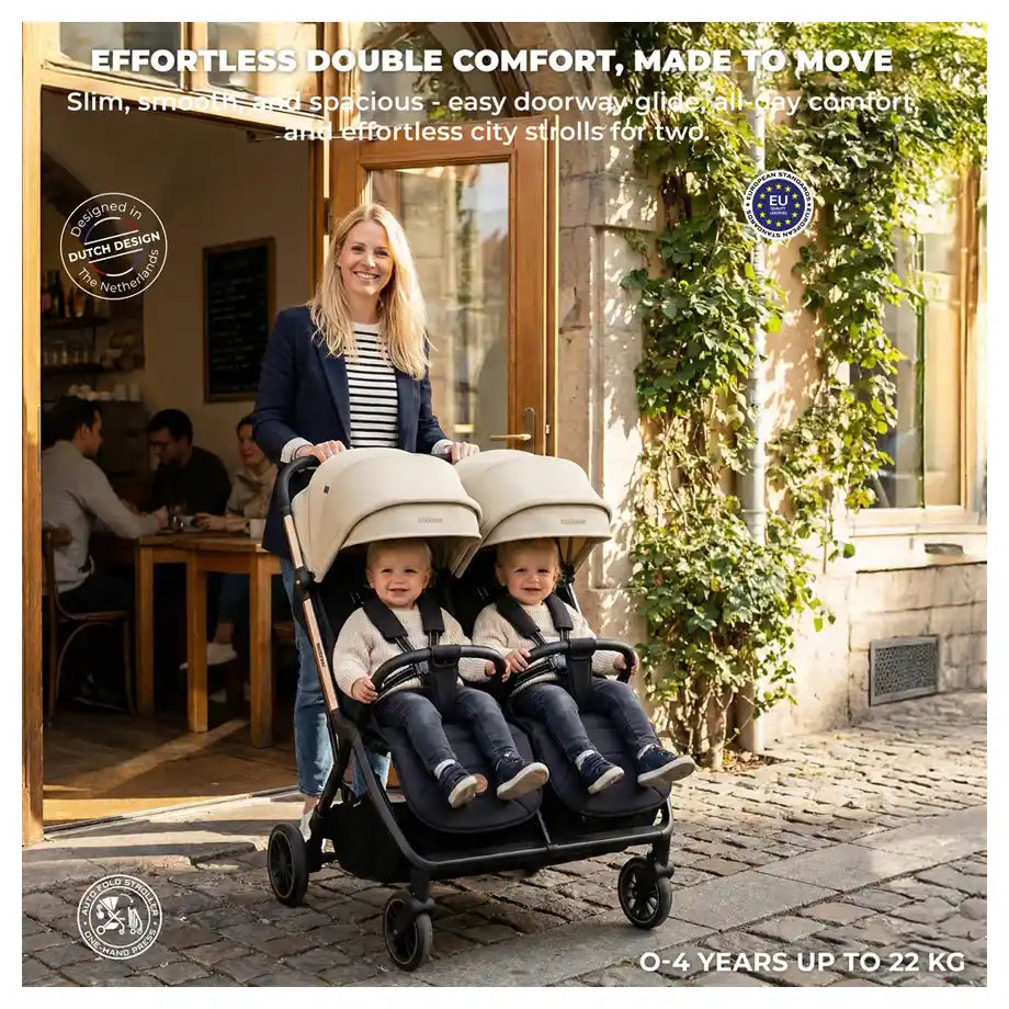 Neobreez Twinex Auto Fold Double Stroller (Beige/Black)