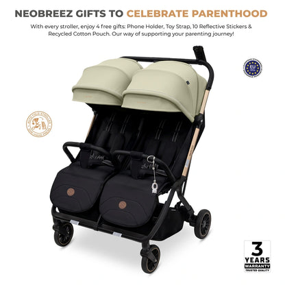 Neobreez Twinex Auto Fold Double Stroller (Beige/Black)