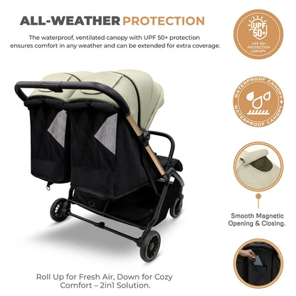 Neobreez Twinex Auto Fold Double Stroller (Beige/Black)