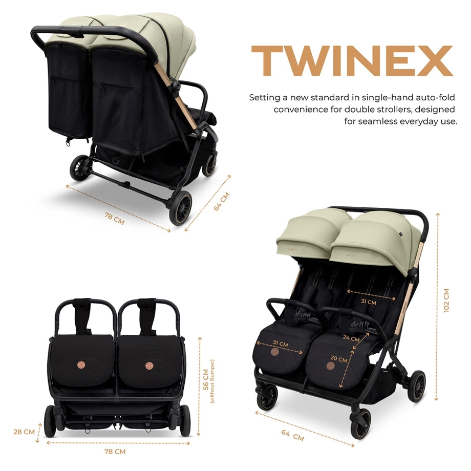 Neobreez Twinex Auto Fold Double Stroller (Beige/Black)