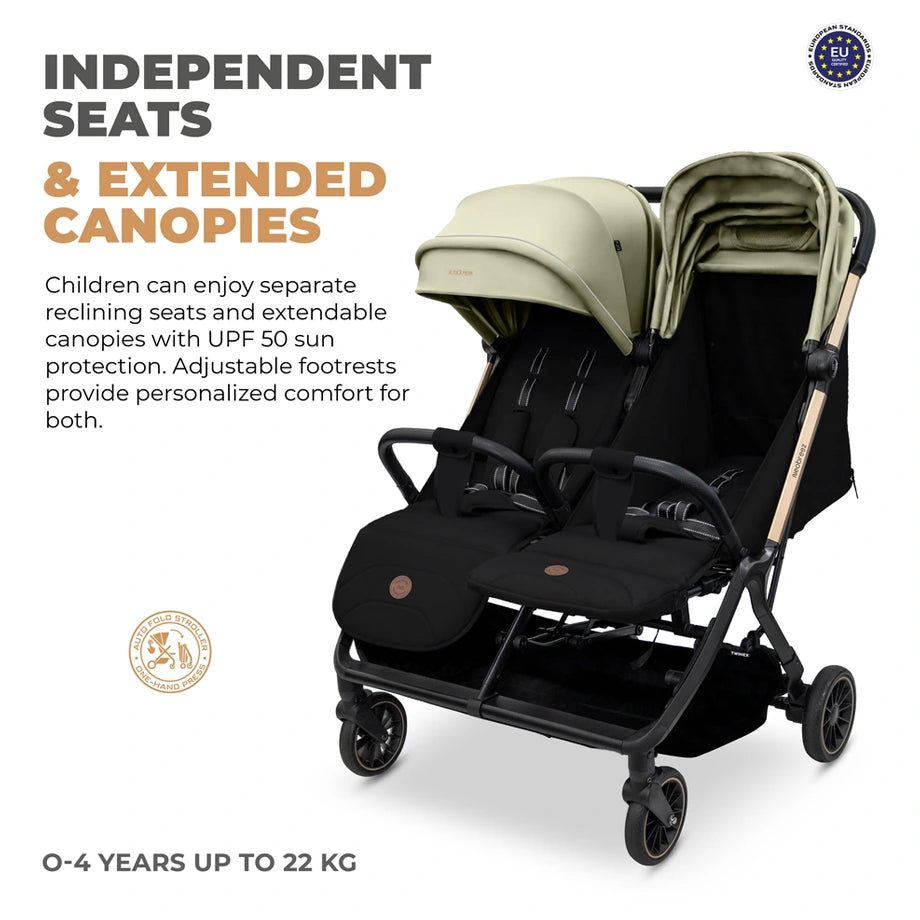 Neobreez Twinex Auto Fold Double Stroller (Beige/Black)