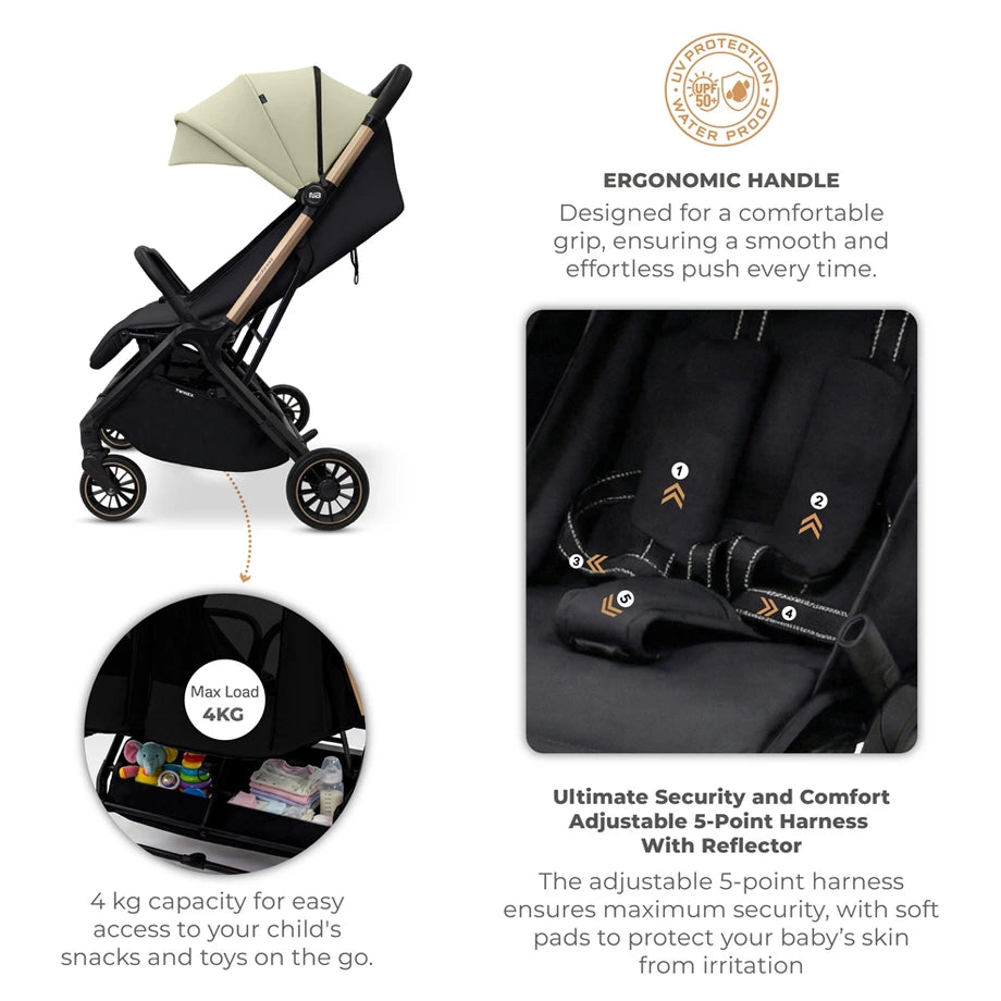 Neobreez Twinex Auto Fold Double Stroller (Beige/Black)