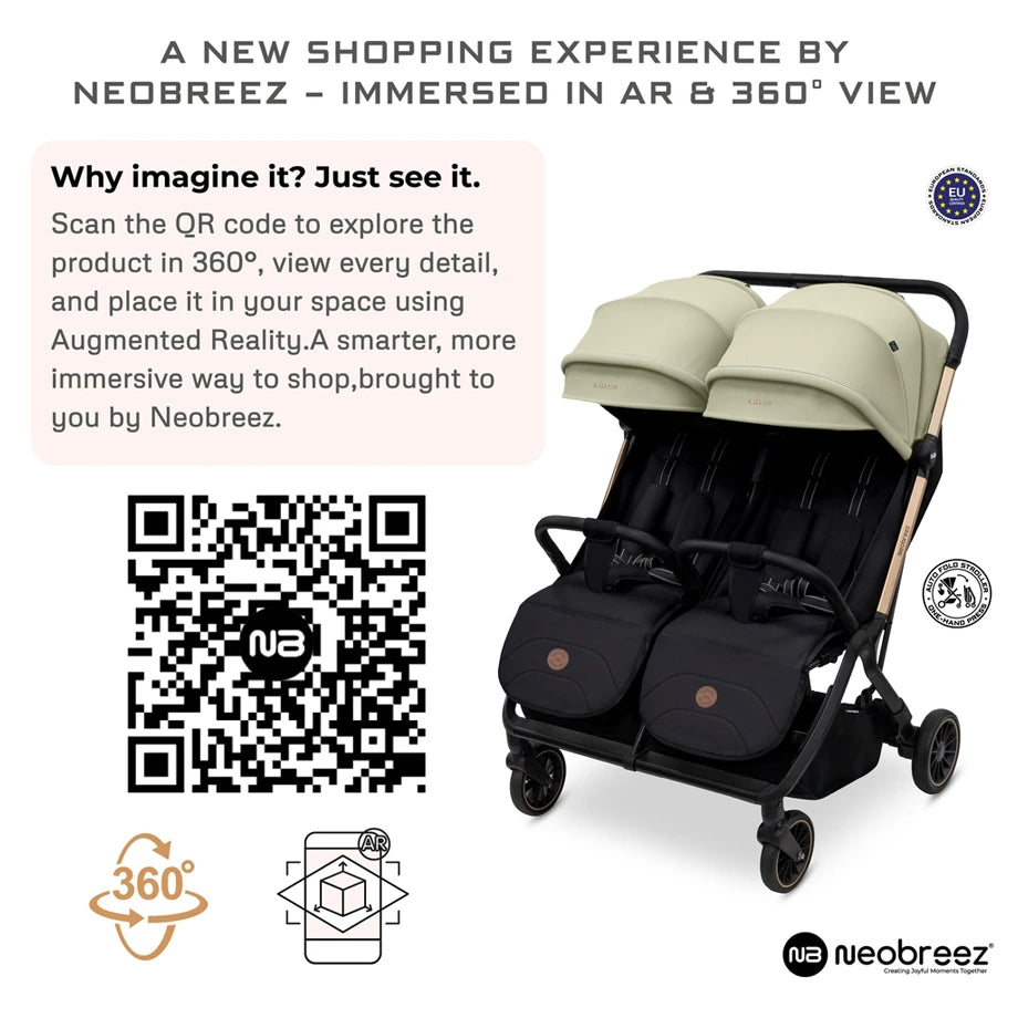 Neobreez Twinex Auto Fold Double Stroller (Beige/Black)