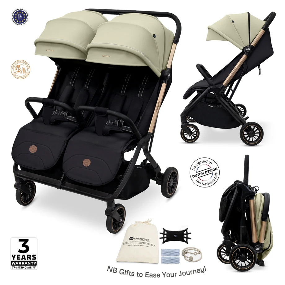Neobreez Twinex Auto Fold Double Stroller (Beige/Black)