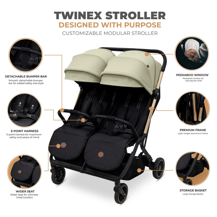 Neobreez Twinex Auto Fold Double Stroller (Beige/Black)