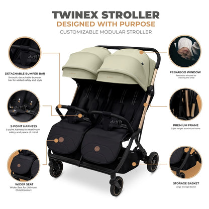 Neobreez Twinex Auto Fold Double Stroller (Beige/Black)