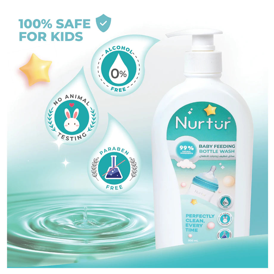 Nurtur Organic Baby Bottle & Accessories Liquid Cleanser Alcohol-Free, 500ml (2 Pack)