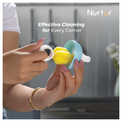 Nurtur 5-in-1 Baby Bottle Brush with Sponge, Teat Brush & Sterile Tongs