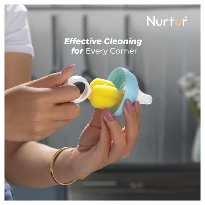 Nurtur 5-in-1 Baby Bottle Brush with Sponge, Teat Brush & Sterile Tongs