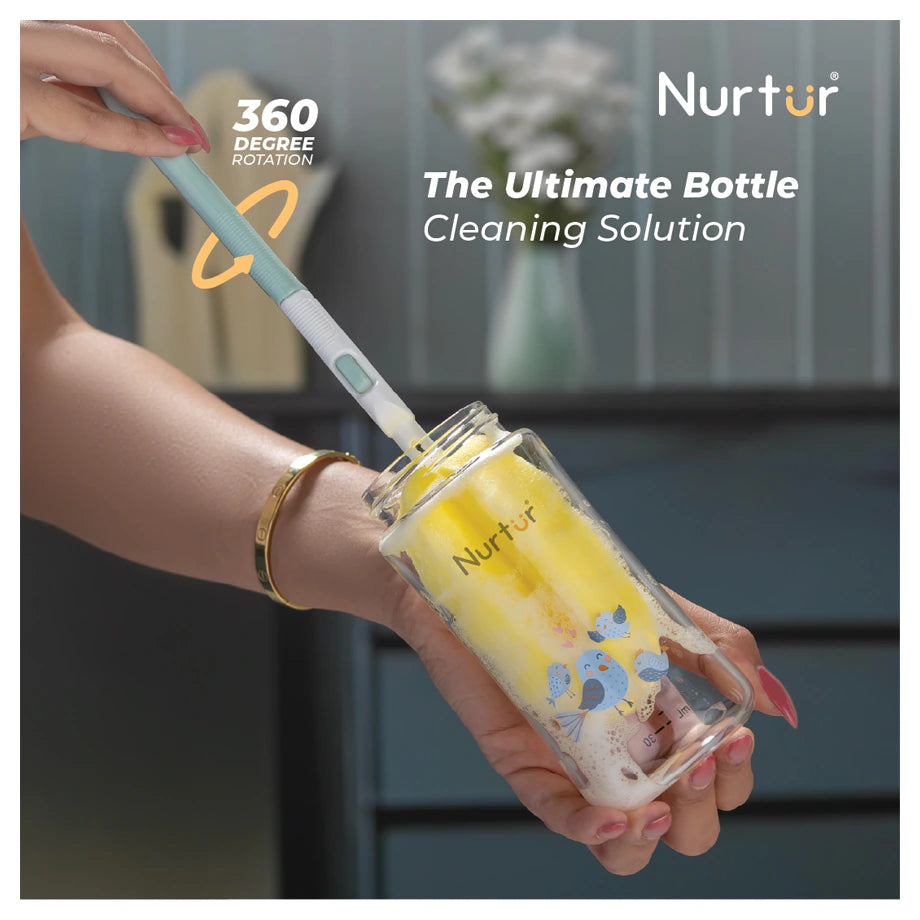 Nurtur 5-in-1 Baby Bottle Brush with Sponge, Teat Brush & Sterile Tongs