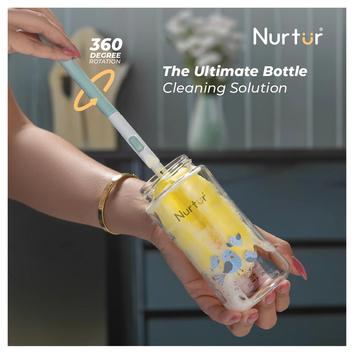 Nurtur 5-in-1 Baby Bottle Brush with Sponge, Teat Brush & Sterile Tongs