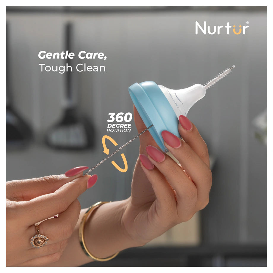 Nurtur 5-in-1 Baby Bottle Brush with Sponge, Teat Brush & Sterile Tongs